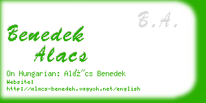 benedek alacs business card